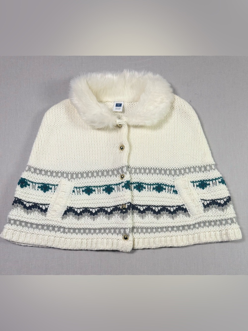Janie and Jack Classic Cream Faux-Fur Collar Knit Cape Size 12-18 Months